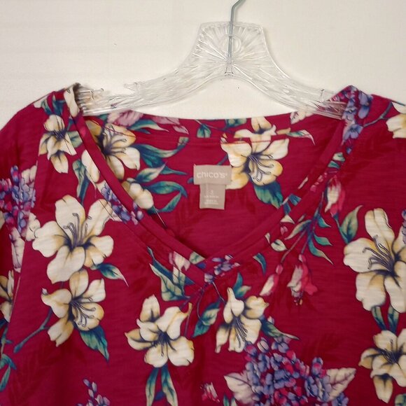 Chico's V-Neck Tropical Floral Cotton-Blend Tee - Picture 2 of 8